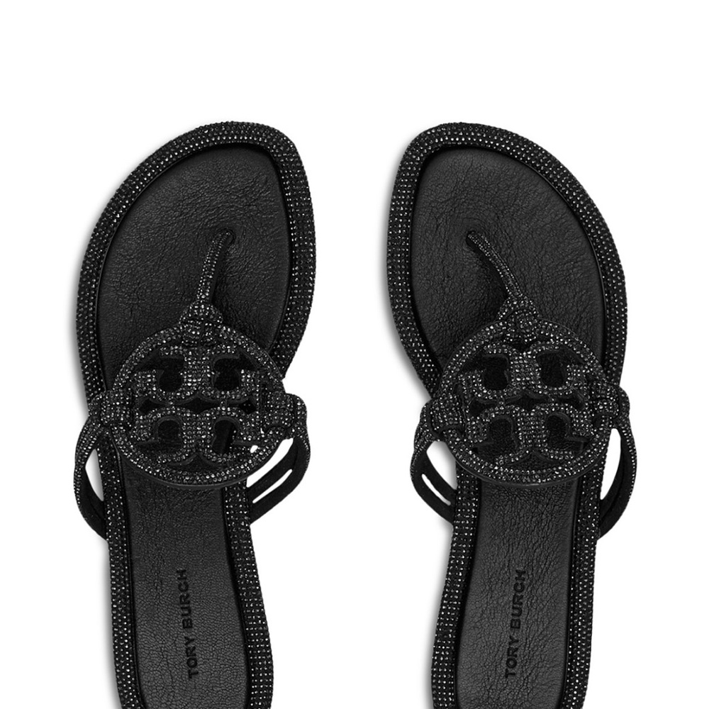 Tory Burch miller knotted pave embellished crystal/suede with Logo Detail